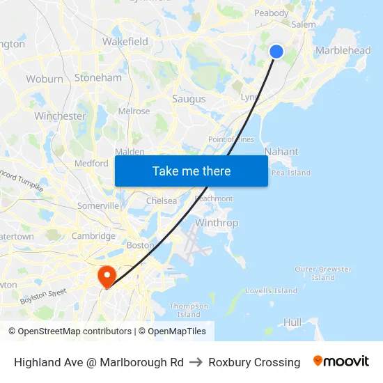 Highland Ave @ Marlborough Rd to Roxbury Crossing map
