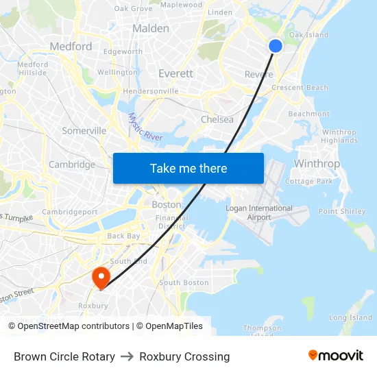 Brown Circle Rotary to Roxbury Crossing map