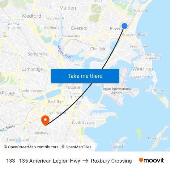 133 - 135 American Legion Hwy to Roxbury Crossing map