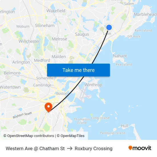 Western Ave @ Chatham St to Roxbury Crossing map