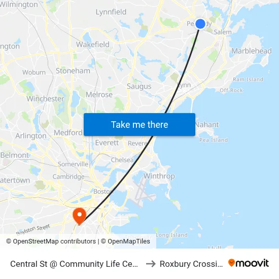 Central St @ Community Life Center to Roxbury Crossing map