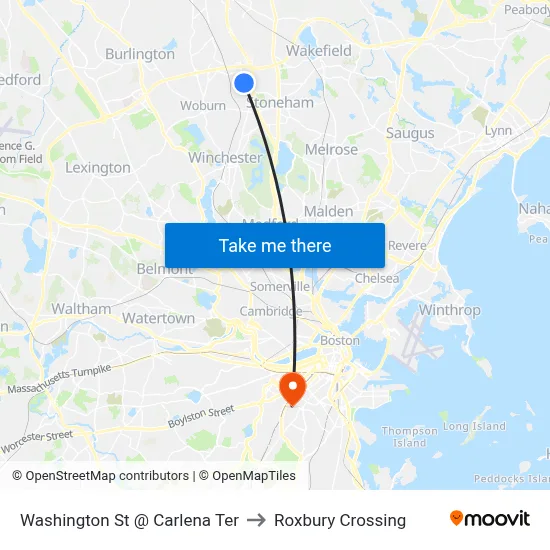 Washington St @ Carlena Ter to Roxbury Crossing map