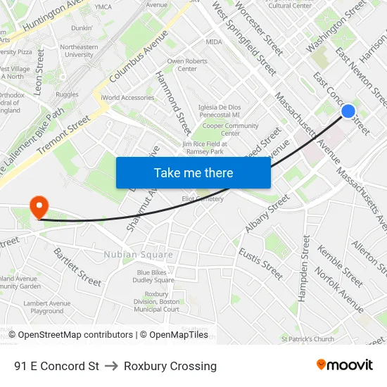 91 E Concord St to Roxbury Crossing map