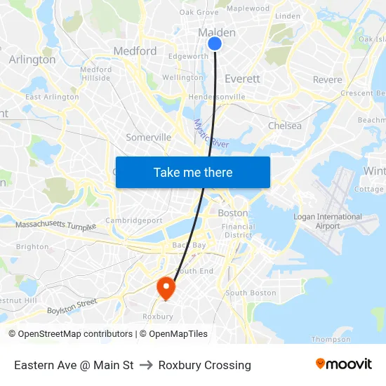 Eastern Ave @ Main St to Roxbury Crossing map