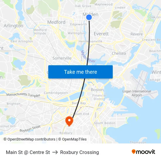 Main St @ Centre St to Roxbury Crossing map