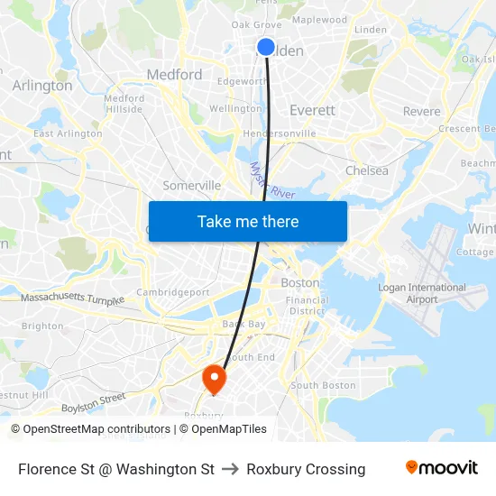 Florence St @ Washington St to Roxbury Crossing map