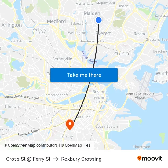 Cross St @ Ferry St to Roxbury Crossing map