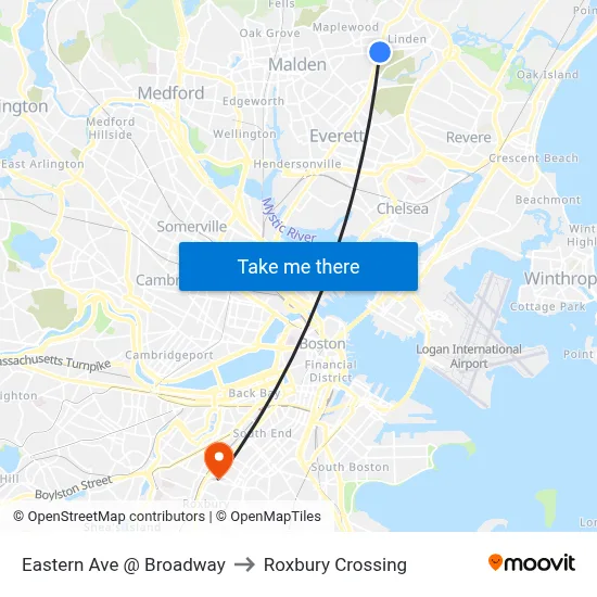 Eastern Ave @ Broadway to Roxbury Crossing map
