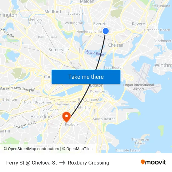 Ferry St @ Chelsea St to Roxbury Crossing map