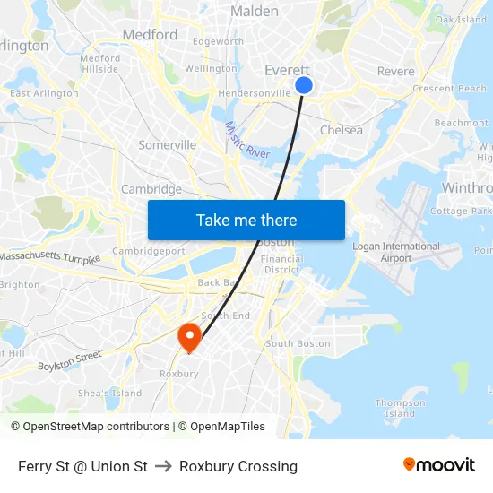 Ferry St @ Union St to Roxbury Crossing map