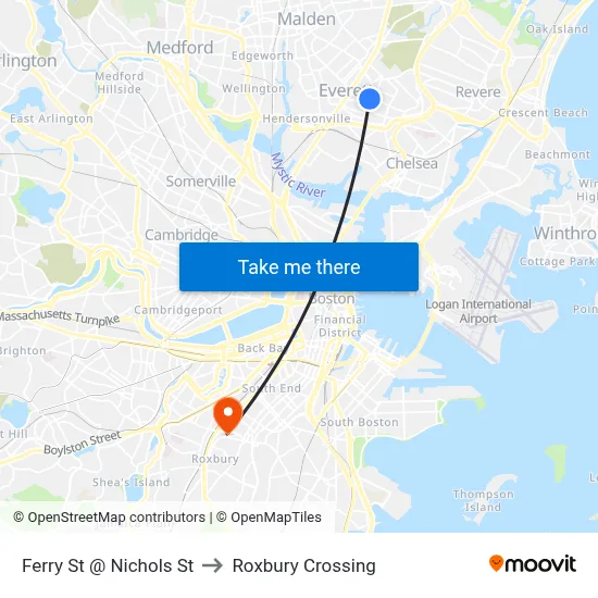 Ferry St @ Nichols St to Roxbury Crossing map