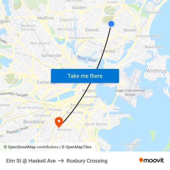 Elm St @ Haskell Ave to Roxbury Crossing map