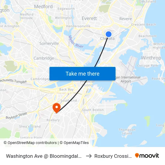 Washington Ave @ Bloomingdale St to Roxbury Crossing map