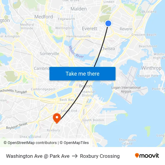 Washington Ave @ Park Ave to Roxbury Crossing map