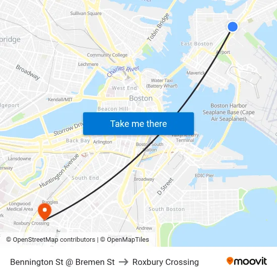 Bennington St @ Bremen St to Roxbury Crossing map