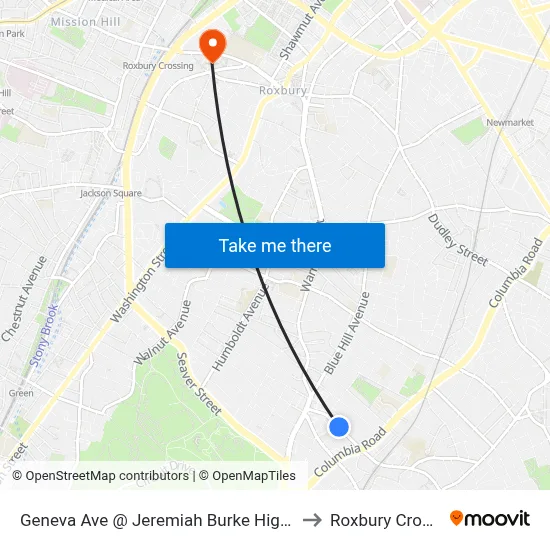 Geneva Ave @ Jeremiah Burke High School to Roxbury Crossing map
