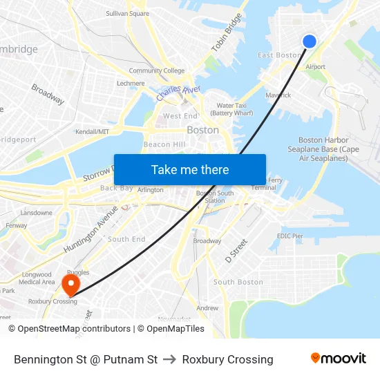 Bennington St @ Putnam St to Roxbury Crossing map