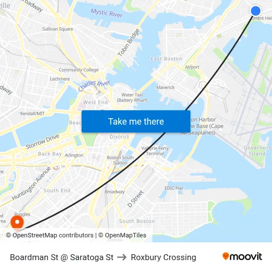 Boardman St @ Saratoga St to Roxbury Crossing map