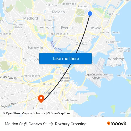 Malden St @ Geneva St to Roxbury Crossing map