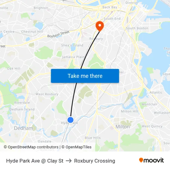 Hyde Park Ave @ Clay St to Roxbury Crossing map