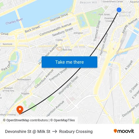 Devonshire St @ Milk St to Roxbury Crossing map