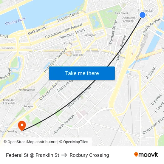Federal St @ Franklin St to Roxbury Crossing map