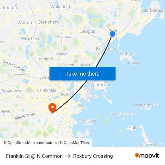 Franklin St @ N Common to Roxbury Crossing map