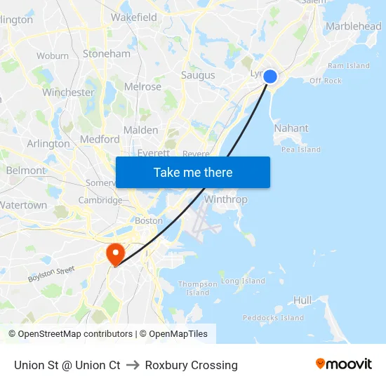 Union St @ Union Ct to Roxbury Crossing map