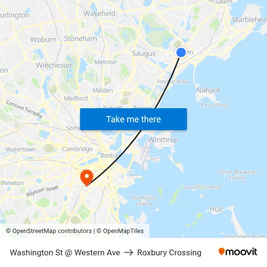 Washington St @ Western Ave to Roxbury Crossing map