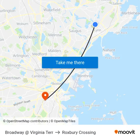Broadway @ Virginia Terr to Roxbury Crossing map