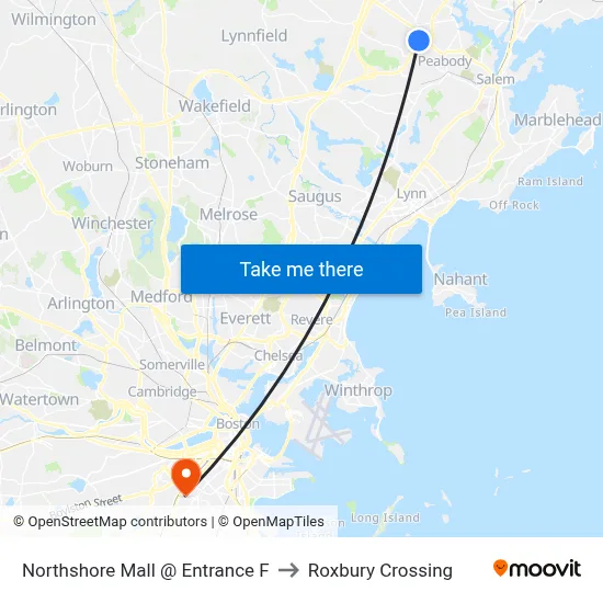 Northshore Mall @ Entrance F to Roxbury Crossing map
