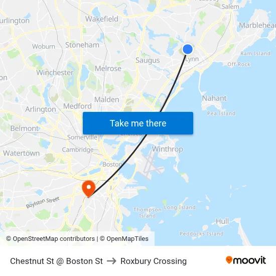 Chestnut St @ Boston St to Roxbury Crossing map