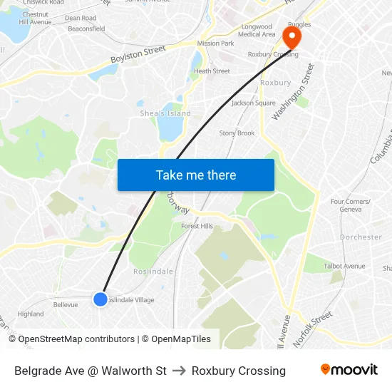 Belgrade Ave @ Walworth St to Roxbury Crossing map
