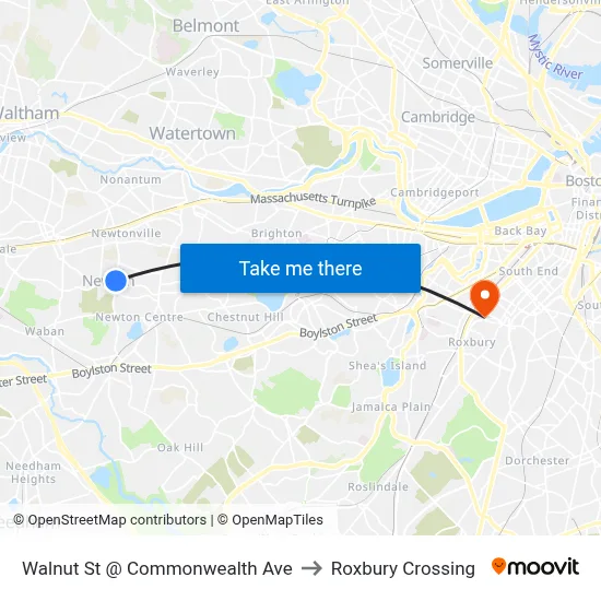 Walnut St @ Commonwealth Ave to Roxbury Crossing map
