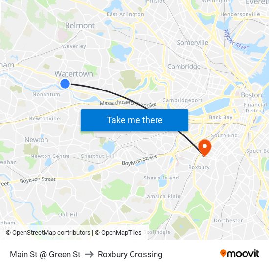 Main St @ Green St to Roxbury Crossing map