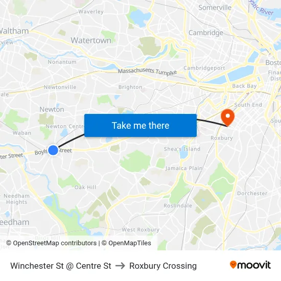 Winchester St @ Centre St to Roxbury Crossing map