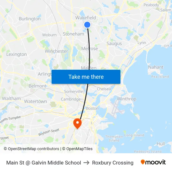Main St @ Galvin Middle School to Roxbury Crossing map