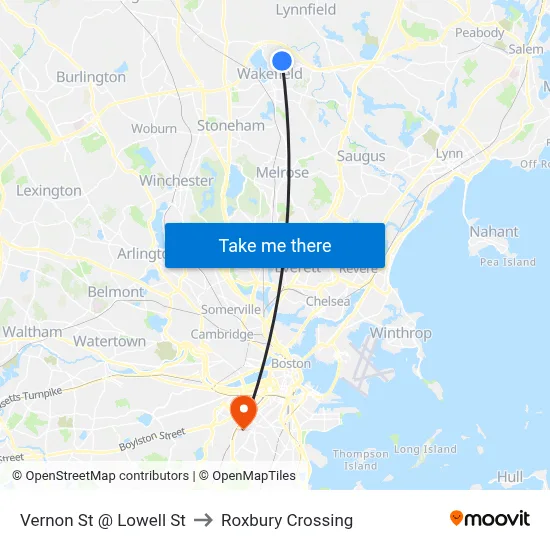 Vernon St @ Lowell St to Roxbury Crossing map