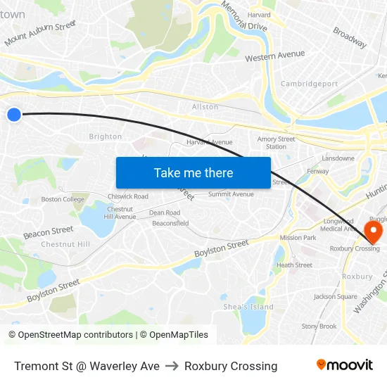 Tremont St @ Waverley Ave to Roxbury Crossing map