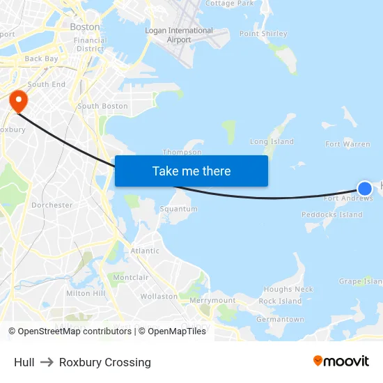 Hull to Roxbury Crossing map