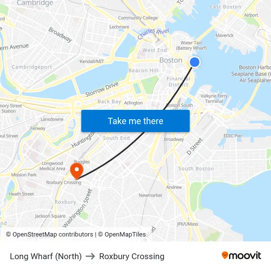 Long Wharf (North) to Roxbury Crossing map