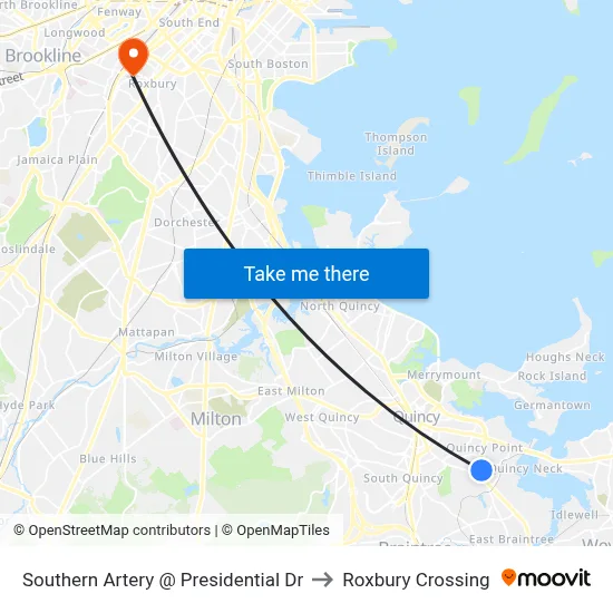Southern Artery @ Presidential Dr to Roxbury Crossing map