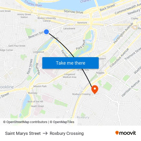 Saint Marys Street to Roxbury Crossing map