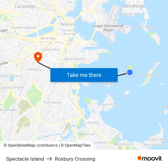 Spectacle Island to Roxbury Crossing map