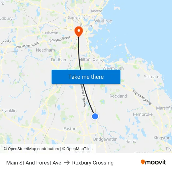 Main St And Forest Ave to Roxbury Crossing map