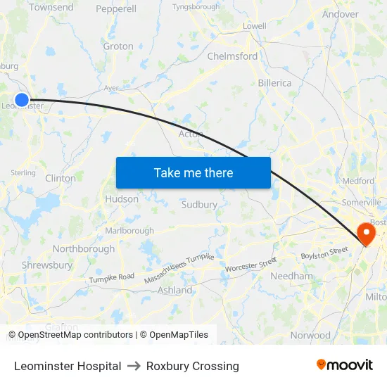 Leominster Hospital to Roxbury Crossing map