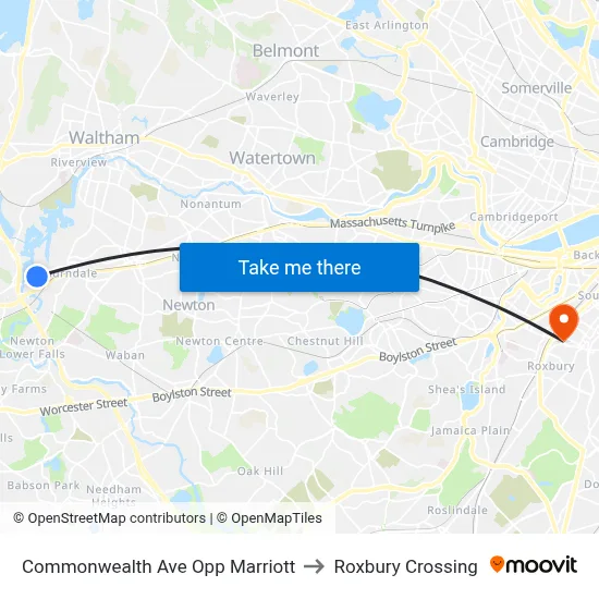 Commonwealth Ave Opp Marriott to Roxbury Crossing map