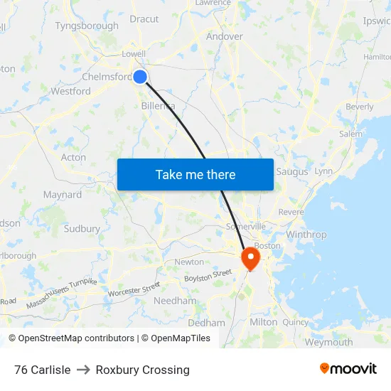 76 Carlisle to Roxbury Crossing map