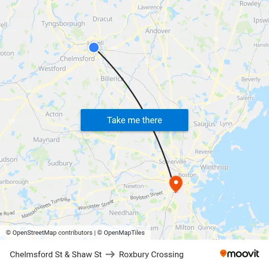 Chelmsford St & Shaw St to Roxbury Crossing map