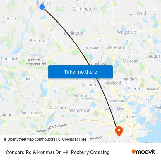 Concord Rd & Kenmar Dr to Roxbury Crossing map